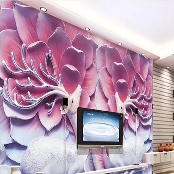 wellyu Özel büyük ölçekli duvar resimleri sika geyik çiçek kabartmalı TV zemin dokunmamış duvar kağıdı papel de parede para quarto