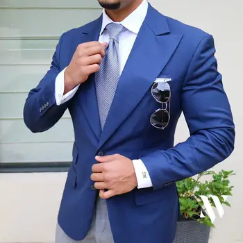 Kraliyet Mavi Takım Elbise Ceket Erkekler İçin Eğlence Balzer Resmi Kostüm Homme Çentik Yaka İş Slim Fit Smokin Damat Ceket Sadece