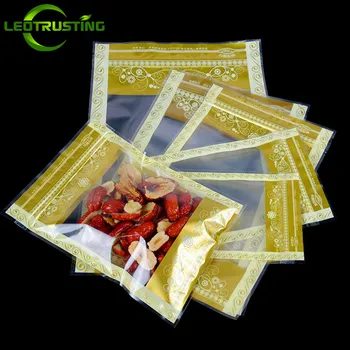 Leotrusting 100 adet Düz Tabanlı Plastik kilitli torba Temizle Altın Pencere Çantası Kahve Aperatif kurabiye paketleme Çantası plastik hediye keseleri