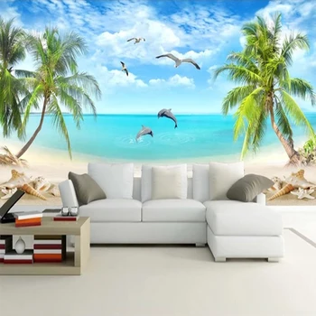 Özel Fotoğraf duvar kağıdı 3D Hindistan Cevizi Ağacı Plaj Deniz Manzarası Duvar Kağıdı Oturma Odası Kanepe Yatak Odası TV Arka Plan Duvar Ev Dekor
