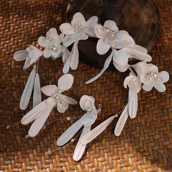 Beyaz Çiçek Taç Çiçek Boncuklu Kafa Bandı Garland Kadın Kızlar saç aksesuarları Gelin Düğün Çelengi Düğün headdress
