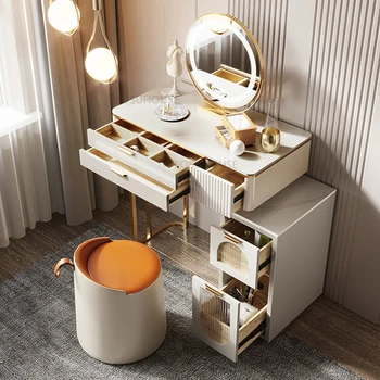 Iskandinav katı ahşap tuvalet masaları Ev Mobilyaları Vanity aynalı dolap Lüks ışık lüks Ev Tuvalet Masaları