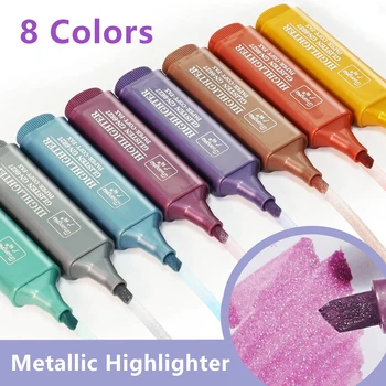 8 Renk Metalik Vurgulayıcı Süper Flaş Floresan Kalem Metalik Glitter Vurgulayıcı İşaretleyiciler Not Alma Günlük Malzemeleri