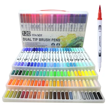 12/36/60/120 Renkler Çift İpucu Fırça Sanat işaretleme kalemleri Suluboya Fineliner Çizim Boyama Kırtasiye Boyama Manga Sanat Malzemeleri