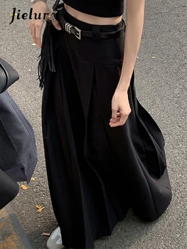 Jielur Yaz Yeni siyah Kuşak Pilili kadın Etekler İnce Şık Düz Renk Moda Ofis Bayanlar Basit Gri Streetwear Kıyafetler