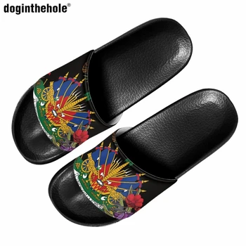 Doginthehole Sanat Haiti Bayrağı Polinezya Tarzı Tasarım kadın moda terlikler Trend Ev Kapalı kaymaz Terlik plaj sandaletleri