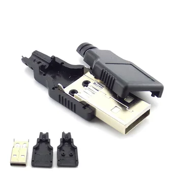 3 in 1 Tip A Erkek 2.0 USB soketli konnektör 4 Pin Fiş Siyah Plastik Kapaklı Lehim Tipi DIY Konnektör