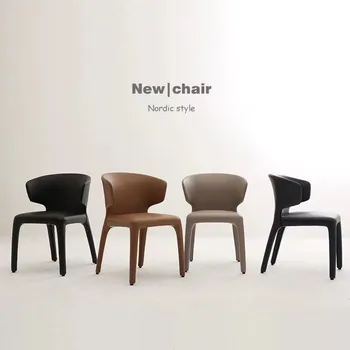 İtalyan tarzı yemek sandalyesi ev Minimalist tasarımcı katı ahşap deri modeli odası otel High-end sandalyeler ışık lüks