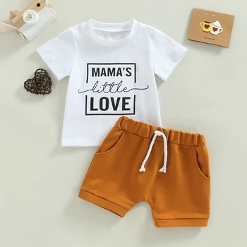 FOCUSNORM 2 adet Bebek Bebek Erkek yaz giysileri Setleri 0-3Y Mektup Baskılı Kısa Kollu Kazak T Shirt + Katı Rahat Şort
