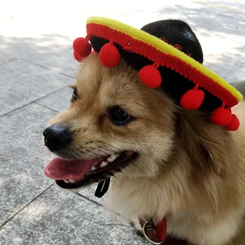 Mini Pet Köpek güneş şapkası Plaj Partisi Hasır Şapka Köpek Meksika Tarzı Şapka Köpekler ve Kediler için Eğlenceli Saman Fötr Şapka Aksesuarları Doğum Günü