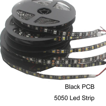 LED şerit 5050 DC12V esnek LED ışık, Siyah PCB, Su geçirmez / Su geçirmez, 60 LED / m 5 m / grup
