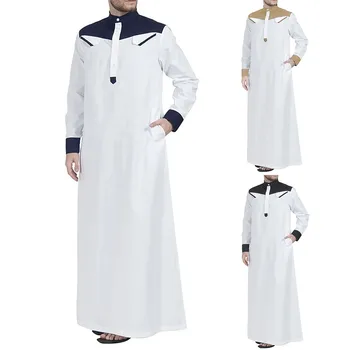 Müslüman Erkekler Jubba Thobes Dubai Kaftan Abaya Elbiseler Ramazan İslami Giyim Arapça Suudi Arabistan Kazak Gevşek Müslüman Erkek Giyim