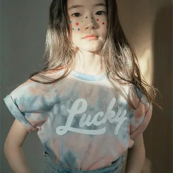Yaz Üst Çocuklar Kızlar İçin Kravat boya Baskı bol tişört Genç Rahat Tee 8 10 12 13 14 yaşında