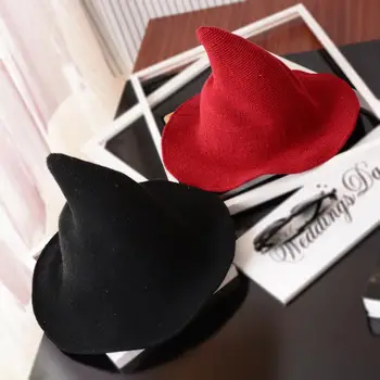 4 Renkler Yaratıcı Kız cadı şapkası Pamuk Örgü Bebek Parti Şapka Çocuk Masquerade Cosplay Güzel Kostüm Cadılar Bayramı için