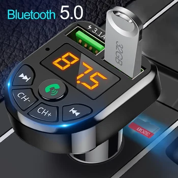 Araba Bluetooth MP3 Çalar 5.0 MP3 Çalar Kablosuz Ses Alıcısı Çift USB 3.1 A Hızlı Şarj FM iPhone Xiaomi Samsung İçin