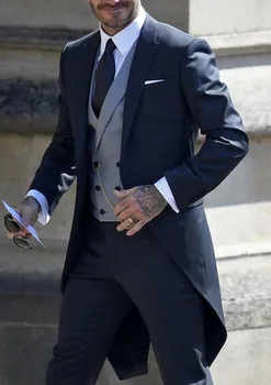 2023 Yeni Erkek Takım Elbise İtalyan Beyefendi Tarzı High End Düğün Uzun Kuyruk Ceket Damat Balo Smokin Resmi 3 Adet (ceket + Pantolon + Yelek)