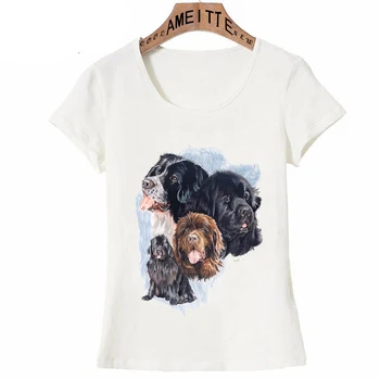 Rahat Beyaz Moda Kadın Kısa Kollu Komik Newfoundland Köpek Baskı T-Shirt Kadın Serin Üstleri Köpek Severler Sevimli Kız Tee gömlek
