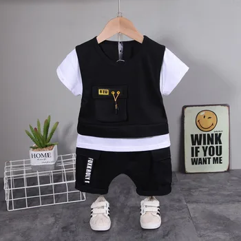 Erkek bebek Giysileri Setleri Yaz Pamuk Kısa Kollu T-Shirt + Pantolon 2 ADET Toddler Bebek Üstleri + Şort Çocuklar Spor Setleri