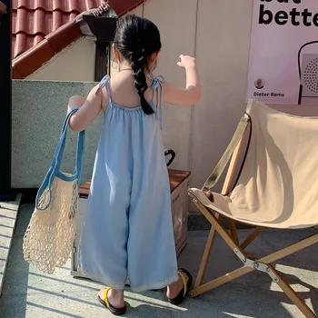 Çocuk Giyim Kız Elbise 2023 İlkbahar Yaz Kore Stilleri Kızlar Askı Rahat Yelek Yumuşak Denim Pantolon ince pantolon Kızlar