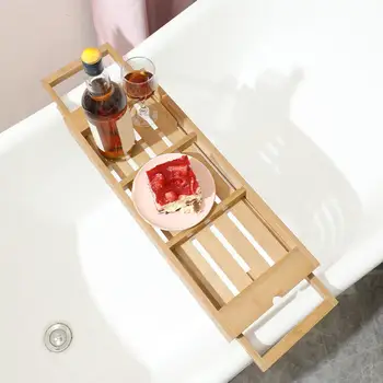 Banyo Caddy Kaymaz Gerilebilir İçecekler Kitap Sabunu Genişletilebilir banyo rafı Küvet Tepsisi Tealight Havlu Kahvaltı Banyo İçecekler