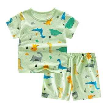 Çocuk yaz giysileri dinozor kısa kollu üstleri + pantolon şort 2 adet giyim setleri çocuklar için bebek erkek parti takım elbise karikatür