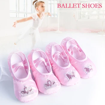 Kızlar İçin dans ayakkabıları düz Çocuk Bale saten yumuşak taban pul terlik nakış