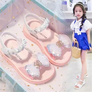 PEMBE MAVİ çocuk Ayakkabı fiyonk Prenses Ayakkabı Moda Kızlar taklidi Sandalet çocuk Tasarımcı Tek ayakkabı Yaz Sandalet
