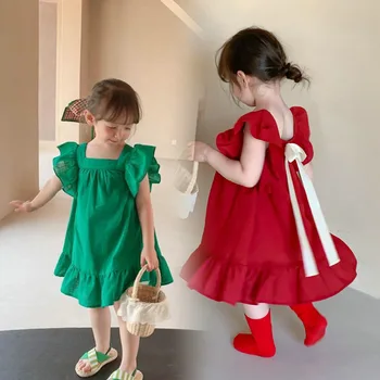 Çocuk Elbise Yaz Kız Tatlı Peplum Kenar Dokuma Elbise Prenses Elbise Ropa De Niña Kız Elbise