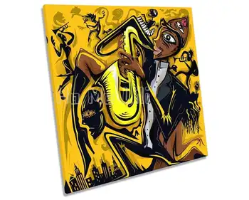 Caz Müzik Saksafon Çalar resim tuvali Duvar Sanatı Kare Baskı Sarı