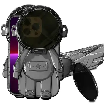 Temizle 3D Karikatür Astronot Tutucu Telefon Kılıfı İçin iPhone 14 13 12 11 Pro Max 14Pro Max 11 Darbeye Dayanıklı Tampon Kickstand Siyah Kapak