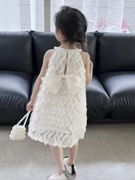 2023 Yaz Yeni Kız Kolsuz Elbise Kore Versiyonu Tatlı Prenses Elbise Bai Yueguang Asılı Boyun Peçe.