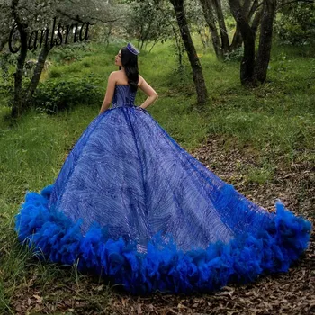 Parlak Quinceanera Elbiseler Balo Tatlı Kızlar İçin 3D Çiçekler Vestidos De XV Años Boncuk Vestidos De 15 Quinceañera