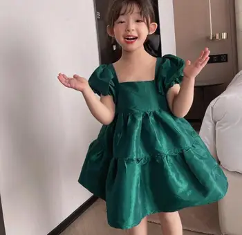 Çocuk Giyim Yeşil Elbise Kız Tatlı Sevimli Prenses Kısa Güzel Elbise çocuk Elbise