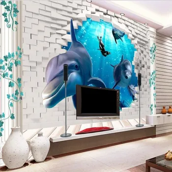 wellyu Özel büyük ölçekli duvar resimleri 3D stereo sualtı dünyası yunus TV zemin duvar kağıdı papel de parede para quarto