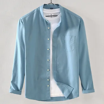 2023 İlkbahar ve Sonbahar Yeni erkek Gömlek Tüm Pamuk Oxford Tekstil Kırışıklık Karşıtı Rahat Lien Poli Kollu Gömlek Adam