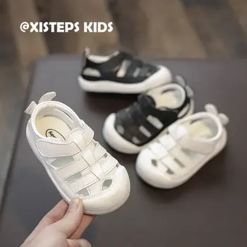 Gerçek Deri Bebek Kız Erkek Sandalet Bebek bebek ayakkabısı Hakiki Deri Yumuşak tabanlı İlk Yürüyüşe Siyah Beyaz plaj sandaletleri