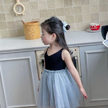 Yaz Kız Elbise Sevimli Kolsuz Kayış Örgü Elbiseler Kore Tarzı Bebek Kız Giysileri
