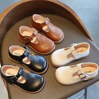 Çocuk Mary Janes İngiliz Tarzı T-kayışı Üç Renk Vintage 21-30 Küçük Kızın deri Ayakkabı All-mtach Okul Çocuklar Daireler