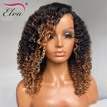 HD Vurgulamak peruk insan saçı 360 Frontal Dantel Peruk Bal Sarışın Renkli insan saçı peruk s Kadınlar için Ombre Kinky Kıvırcık Dantel ön peruk