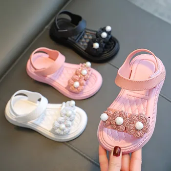 COZULMA Çocuk Kız Zarif Prenses plaj sandaletleri Yaz Ayakkabı Boyutu 24-35 Bebek Çocuk Kız Kanca ve Döngü Çiçek Sandalet