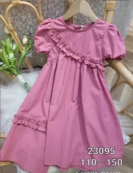 2023 yeni kızlar ruffles elbise yaz pamuk moda kaliteli kız elbise 4-9 yıl E496