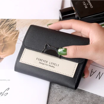 Kadın Cüzdan Küçük Kedi Kulak Sevimli Mini Cüzdan Benzersiz Tasarım Bayanlar Kontrast Metal Toka Küçük bozuk para cüzdanı Taşınabilir Çanta Yeni