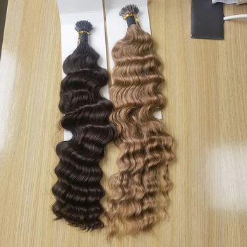 Yüksek Kalite 22 inç Malezya Derin Dalga Keratin Kapsül İnsan Fusion Bakire Saç Ön Gümrük Ben İpucu insan saçı postiş