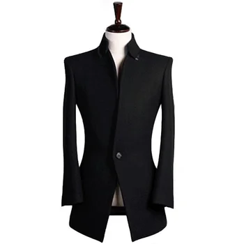 Standı Yaka Yün Palto Erkek Iş Rahat Tek Göğüslü Takım Elbise Casaco Masculinos Sobretudo Feminino Inverno Siyah 9XL 8XL