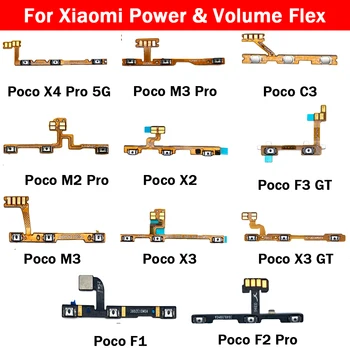 10 Adet / grup, güç Açık Kapalı Anahtarı Ses Tuşu Düğmesi Flex Kablo Xiaomi Pocophone Poco F1 F3 F2 Pro X2 X3 NFC GT C3 M2 M3 Pro