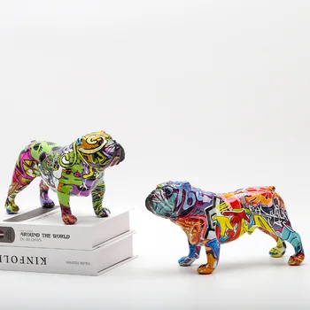 Dekorasyon Yaratıcı Sanat Renkli Hayvanlar Küçük İngilizce Bulldog Reçine El Sanatları Ev Renk Modern Basit Ofis Masaüstü Zanaat