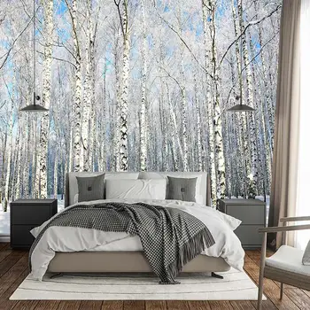 3D duvarözel huş beyaz ağaç orman manzara dağ manzaralı oturma odası yatak odası 3D kendinden yapışkanlı duvar kağıdı duvar