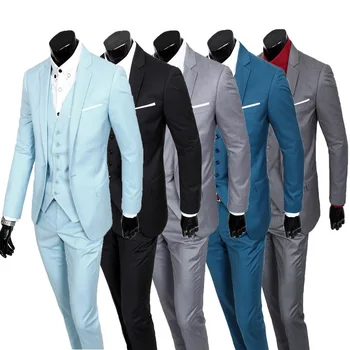 Blazer Yelek ve Pantolon 2019 Yeni Erkekler Premium Marka Saf Renk Düğün Erkek Takım Elbise Erkek Ince Resmi Iş Blazer Takım Elbise Seti 3 Piezas