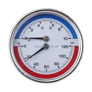 Kompakt Termo-manometre Kazan Sıcaklık Basınç Göstergesi Ölçüm 0-10 Bar 0-120 ℃ Yerden ısıtma sistemi için uygun