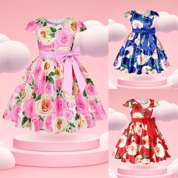 Yeni Kız Çocuklar Çiçek Zarif Nedensel Prenses Parti Elbiseler Çocuk Giyim Noel Doğum Günü Düğün Parti Bebek Kız Elbise